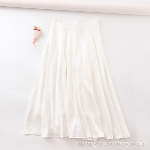 Womens Single Breasted Chiffon White A-line Decorative Skirt
